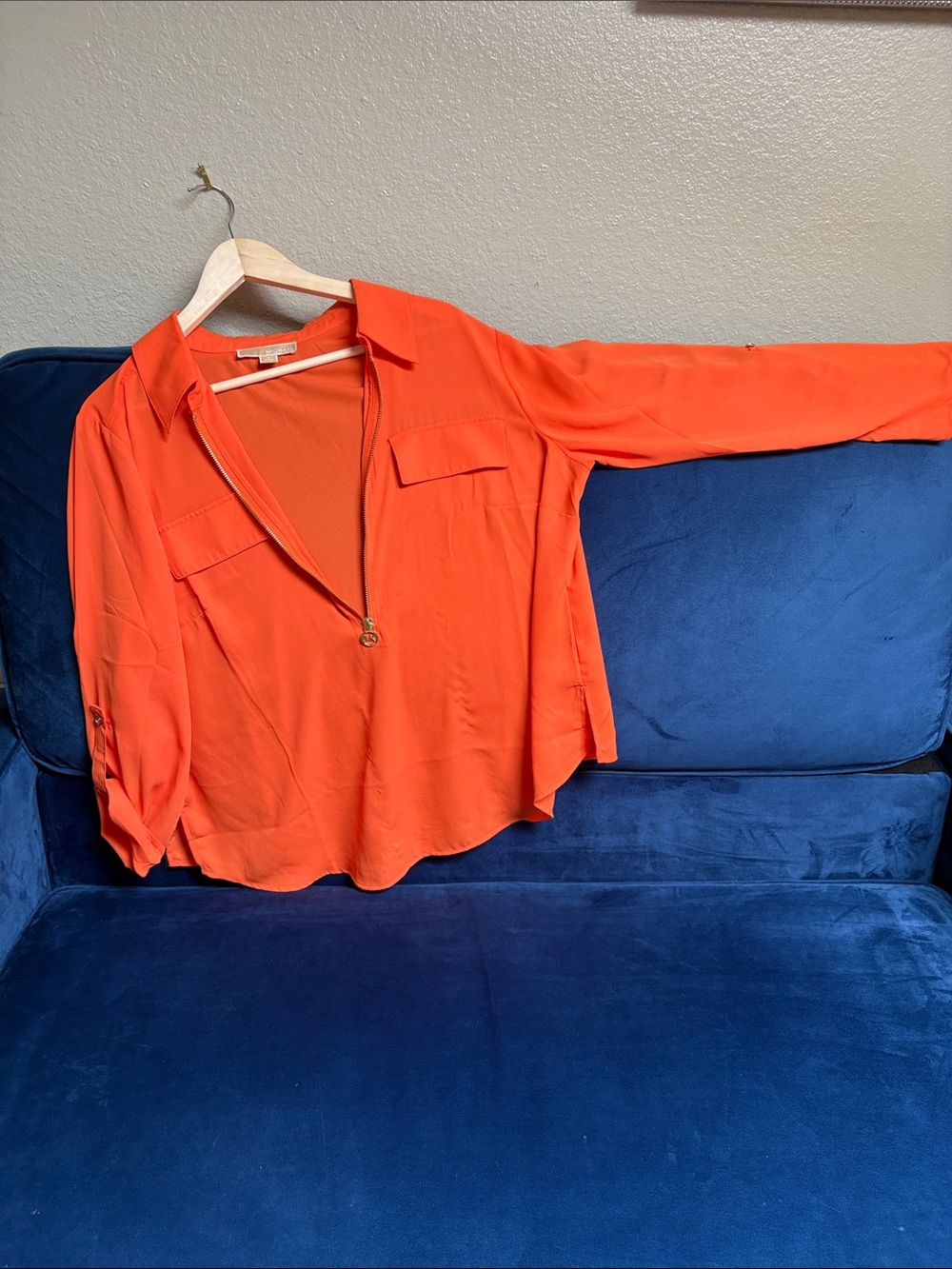 MICHAEL Michael Kors Vibrant Orange Zip-Front Collared Blouse
